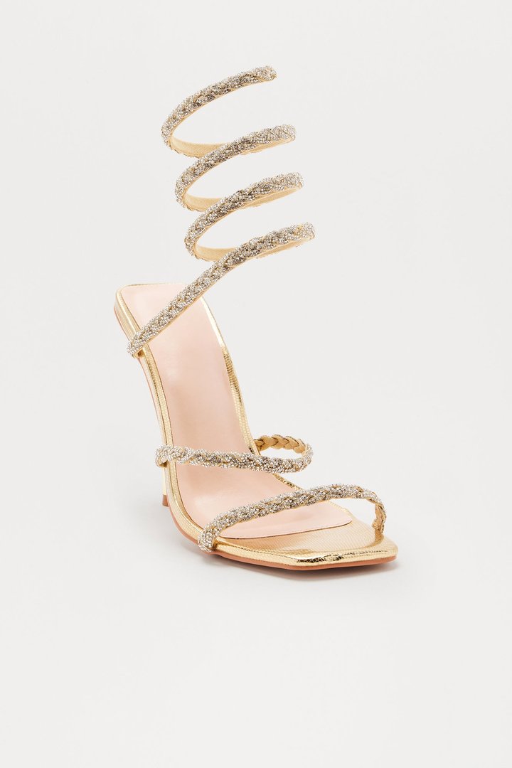 Docella Rhinestone Wrap Up Heels - Gold