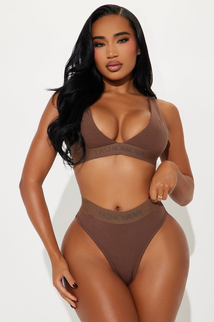 FN Mood Cotton Triangle Bralette And Panty Set - Chocolate