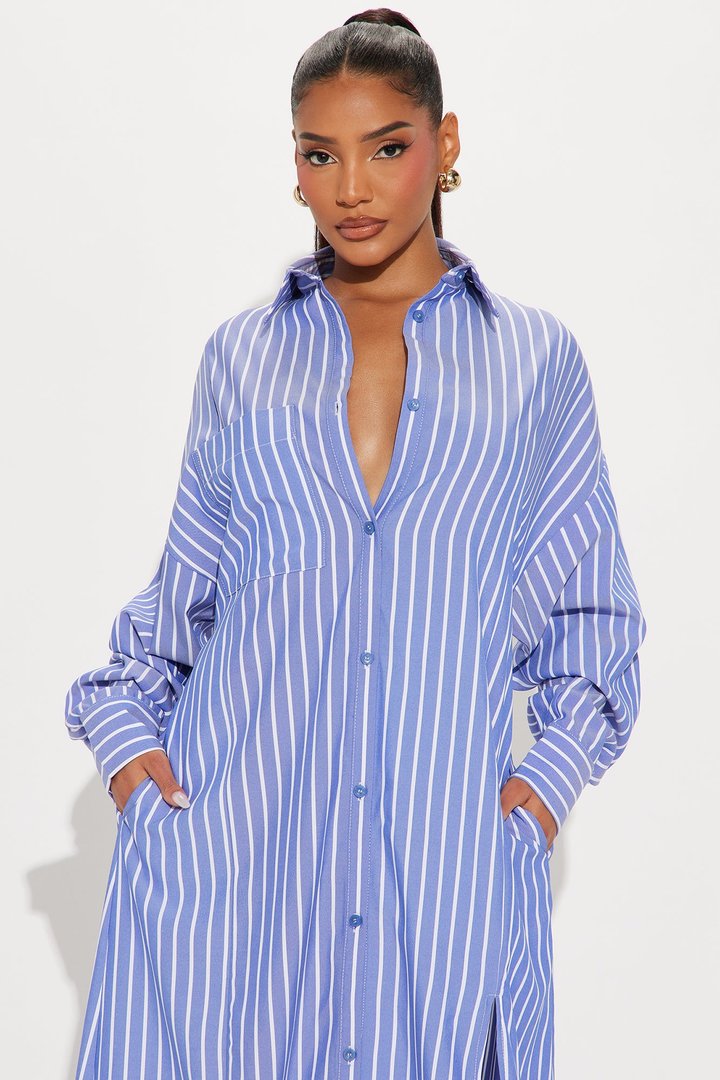 High Priority Maxi Shirt Dress - Blue/combo