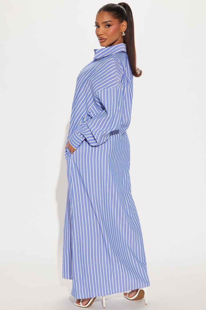 High Priority Maxi Shirt Dress - Blue/combo