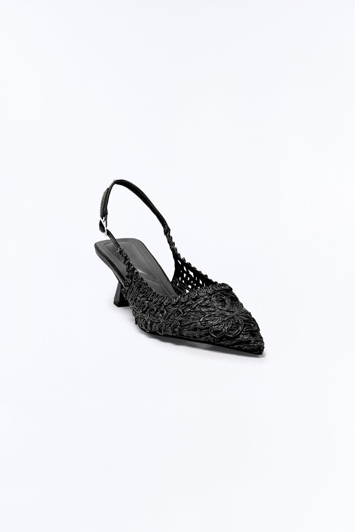 Amos Raffia Kitten Heel Pumps - Black