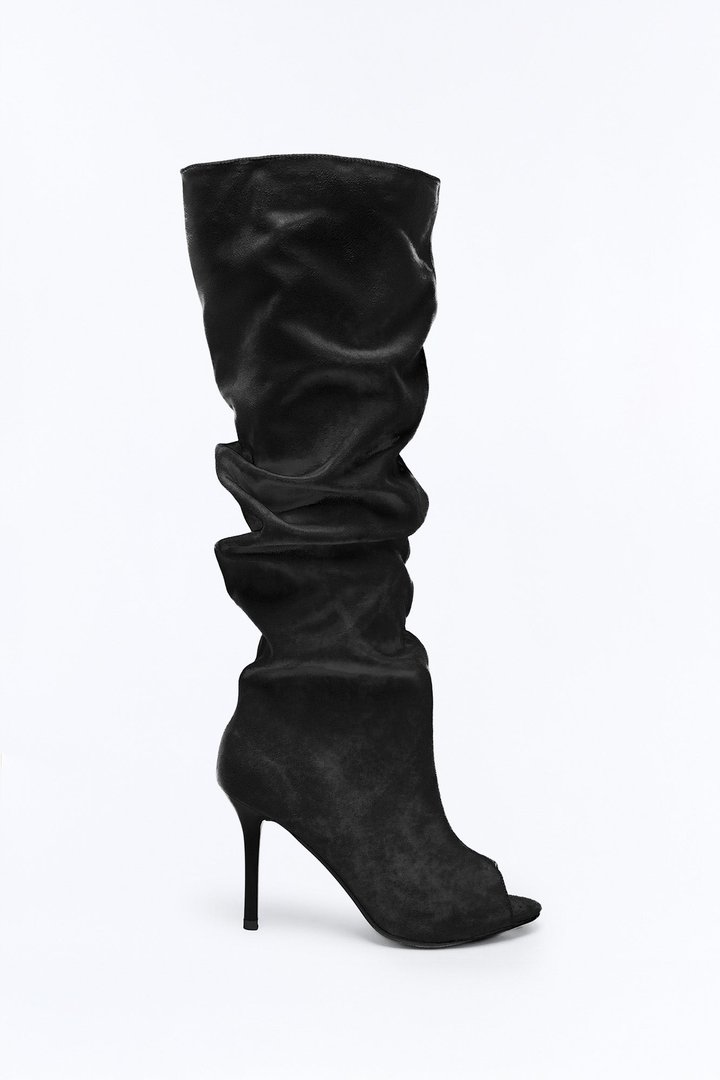 Bellajane Ruched Peep Toe Boots - Black