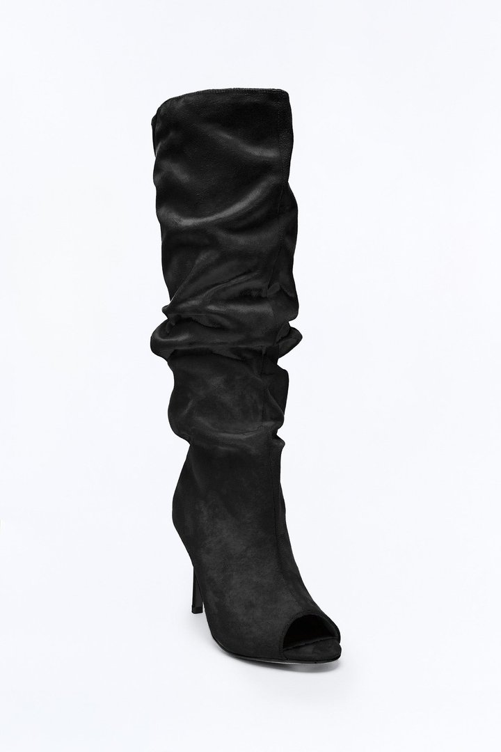 Bellajane Ruched Peep Toe Boots - Black