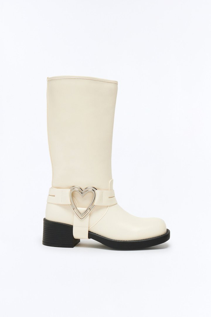 Ramosa Heart Hardware Boots - Beige