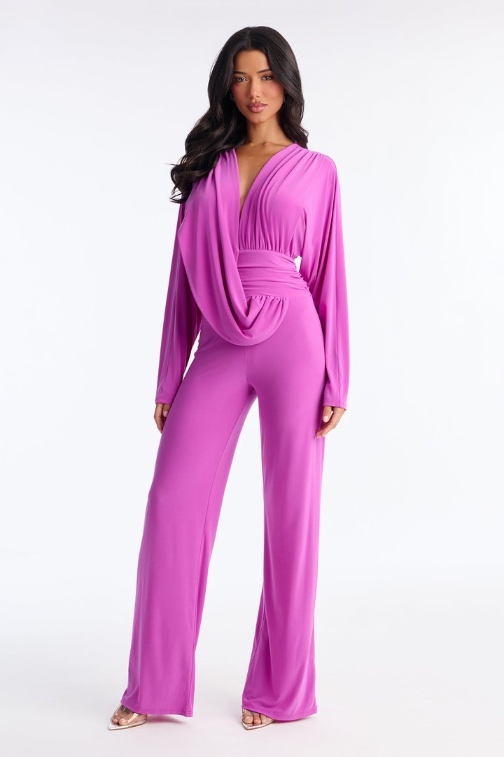 Anabel Draped Straight Leg Jumpsuit - Magenta