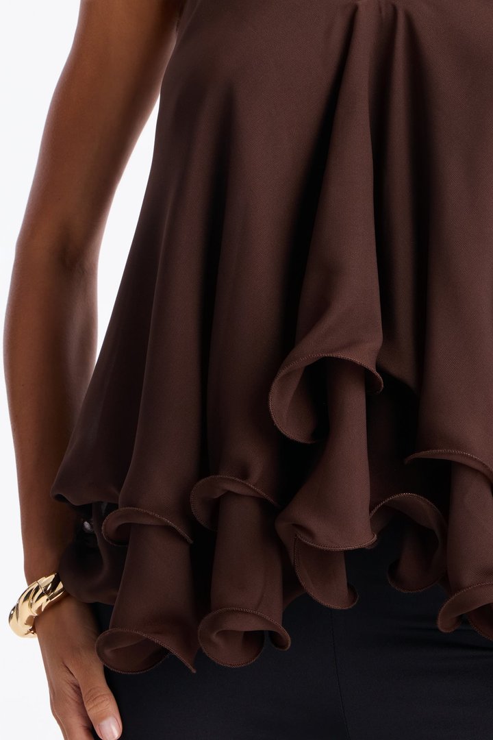 Nadia Ruffle Extreme Ruffle Cami Top - Brown