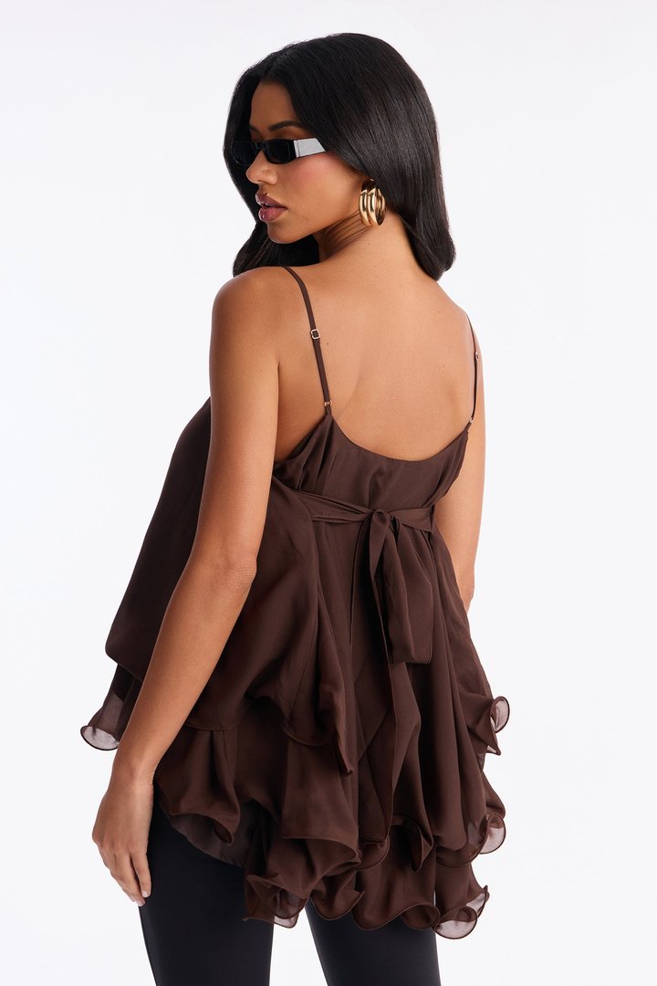 Nadia Ruffle Extreme Ruffle Cami Top - Brown