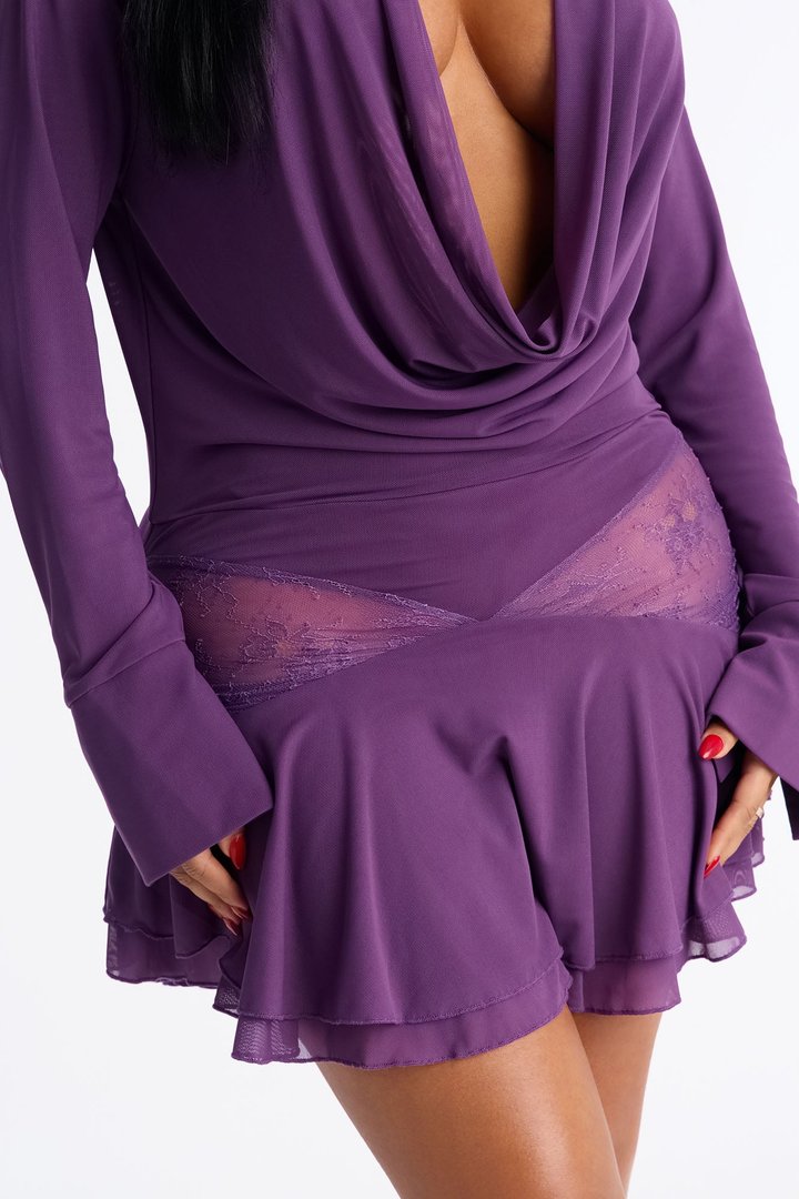 Our Little Secret Long Sleeve Mesh Mini Dress - Purple