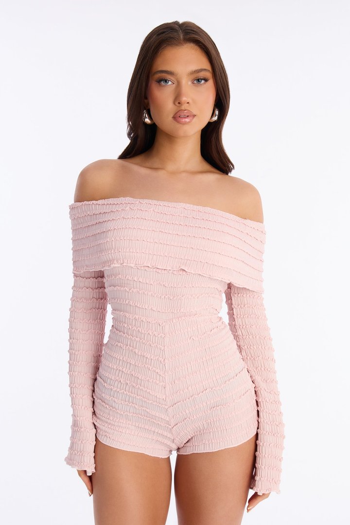 Grace Textured Micro Short Romper - Pink