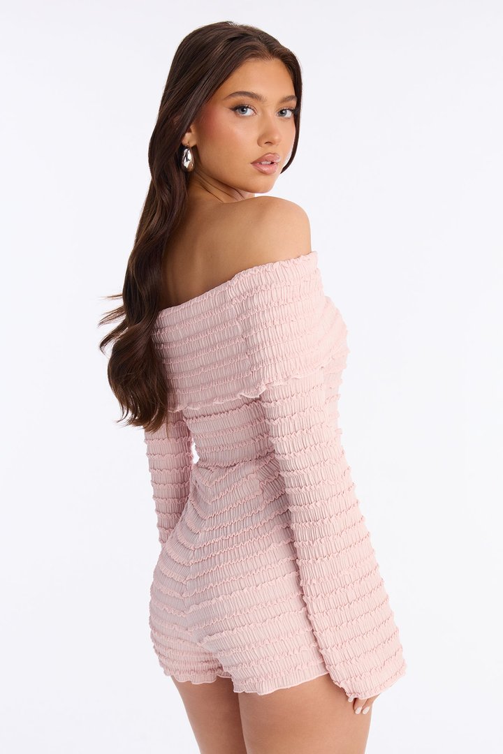 Grace Textured Micro Short Romper - Pink