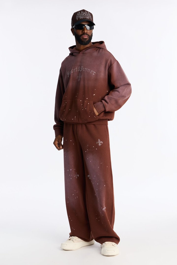 Saints And Sinners Distressed Hoodie - Brown