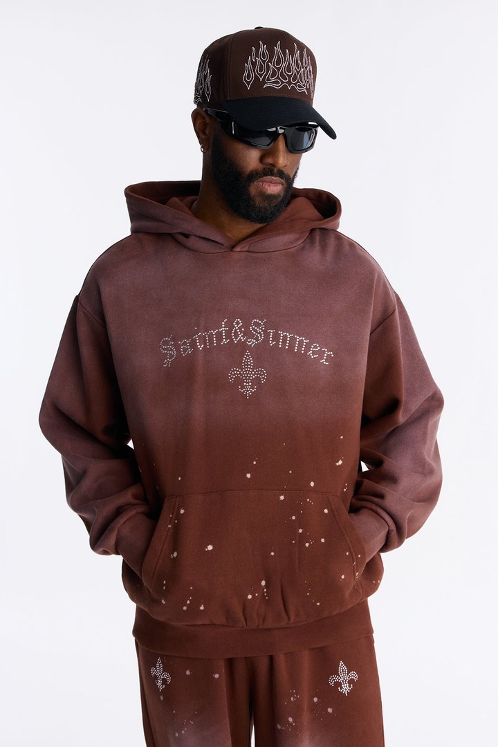 Saints And Sinners Distressed Hoodie - Brown