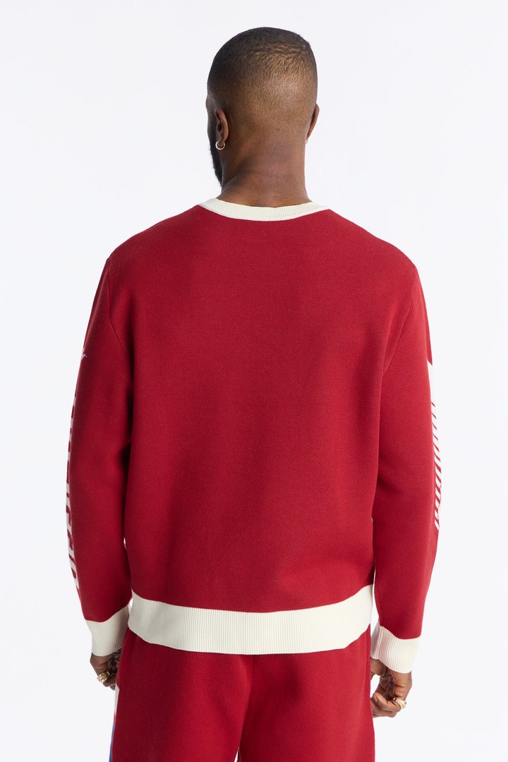 Retro Moto Stripe Sweater Shirt - Red