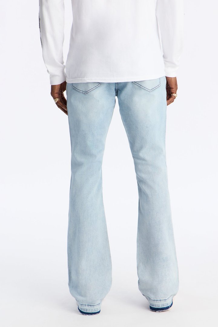 Stacked Skinny Flare Street Monarch Jeweled Jean - Light Wash