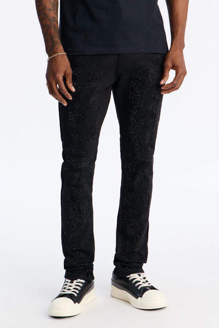 Skinny Stacked Abstract Embellished Pant - Black
