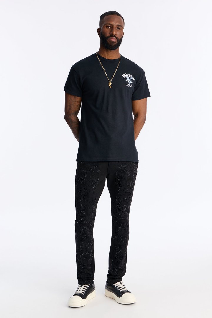 Skinny Stacked Abstract Embellished Pant - Black