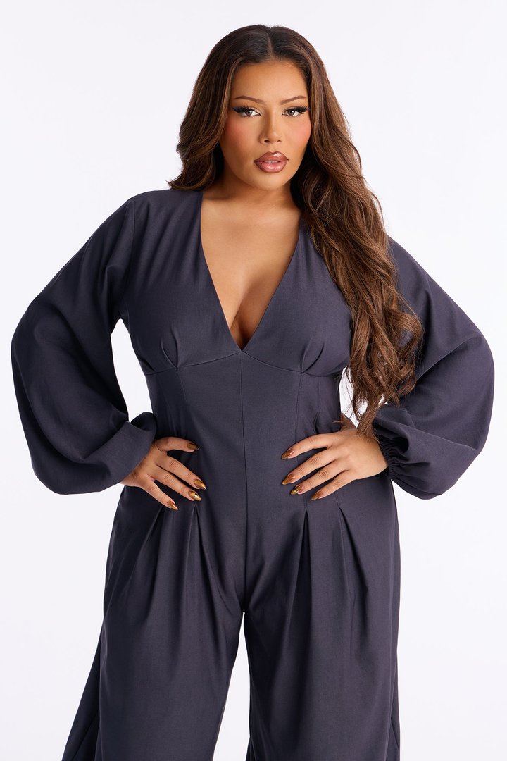Mya Balloon Wide Leg Jumpsuit - Charcoal