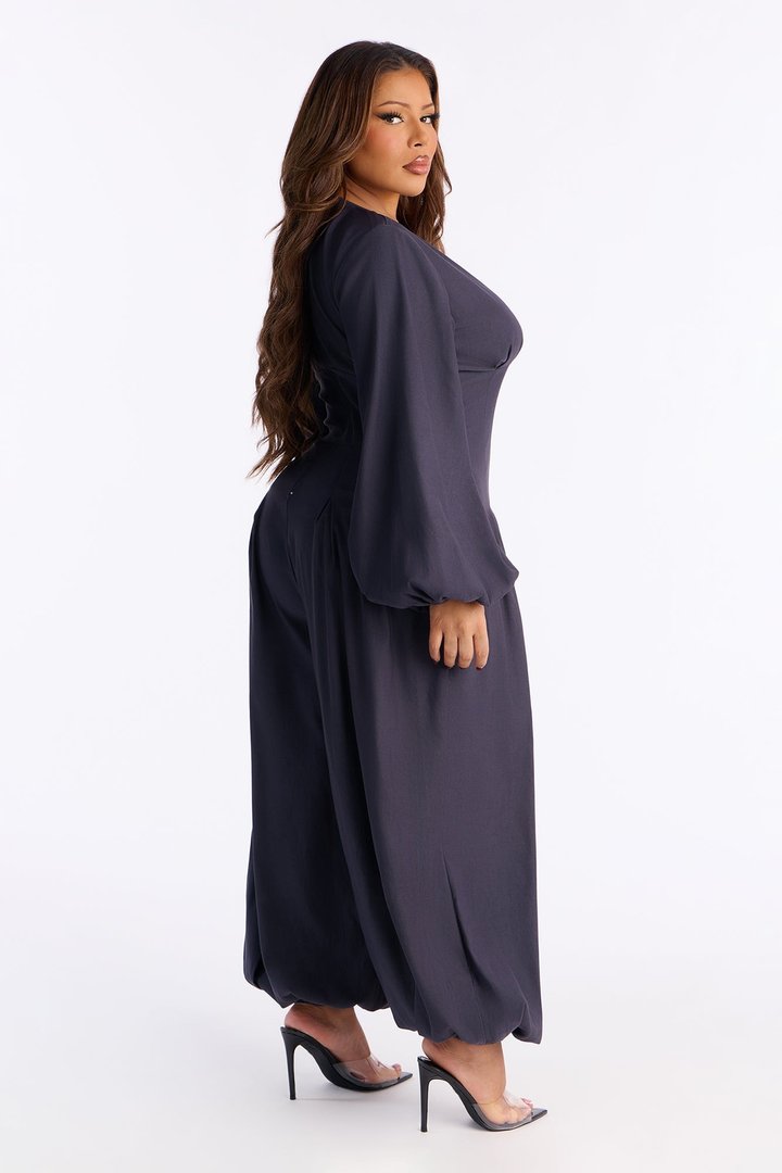 Mya Balloon Wide Leg Jumpsuit - Charcoal