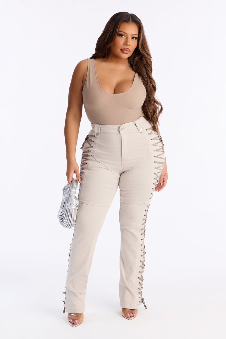 After Hours Lace Up Flare Pant - Stone