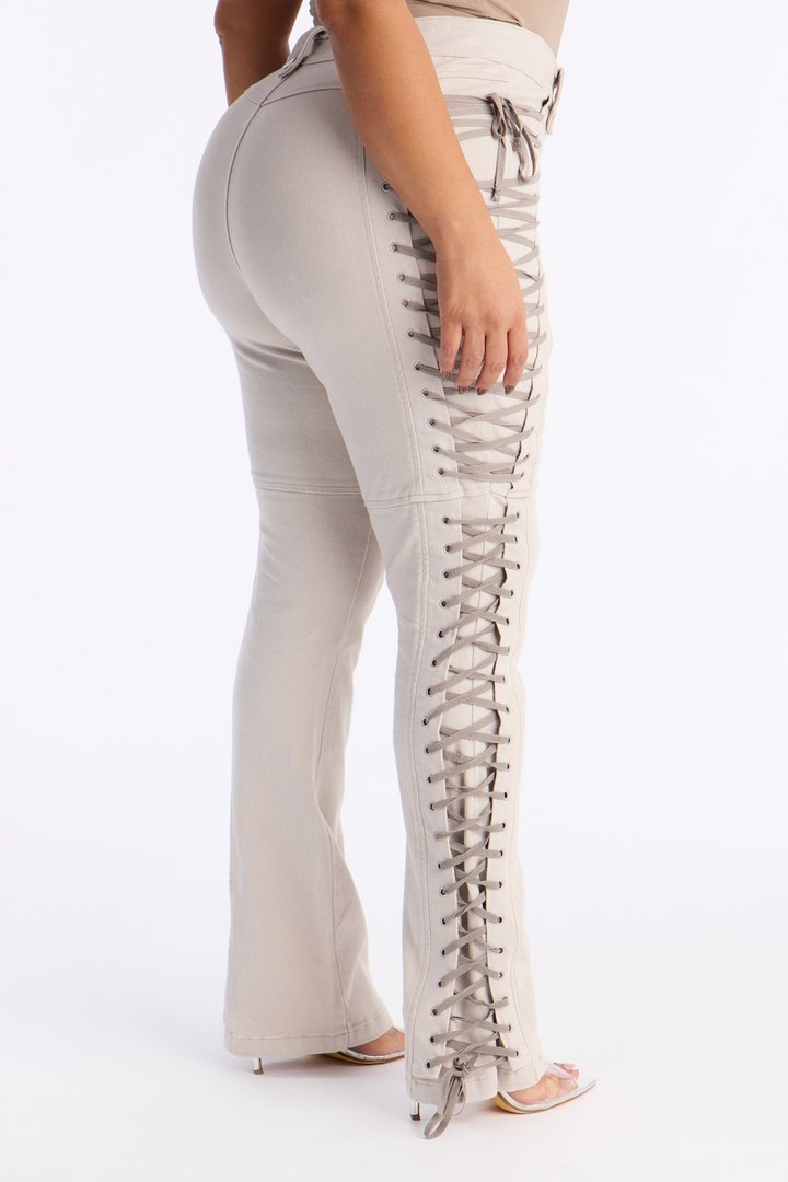 After Hours Lace Up Flare Pant - Stone