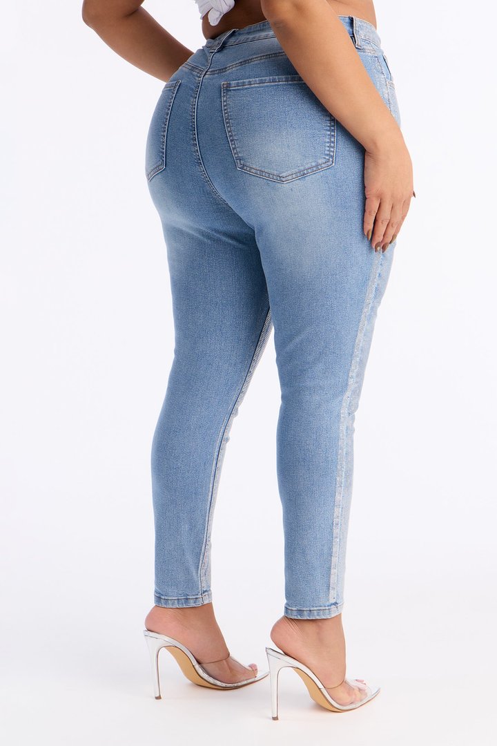 Elegante Foil Print Skinny Jeans - Light Wash