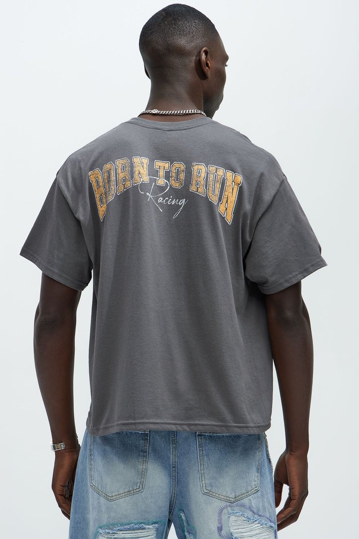 Born To Run Short Sleeve Cropped Tee - Charcoal