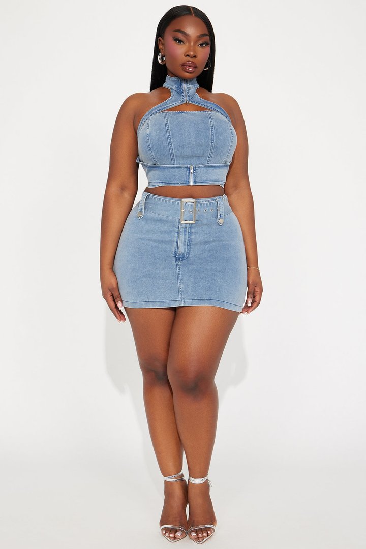 Let Me Adore You Skirt Set - Light Wash