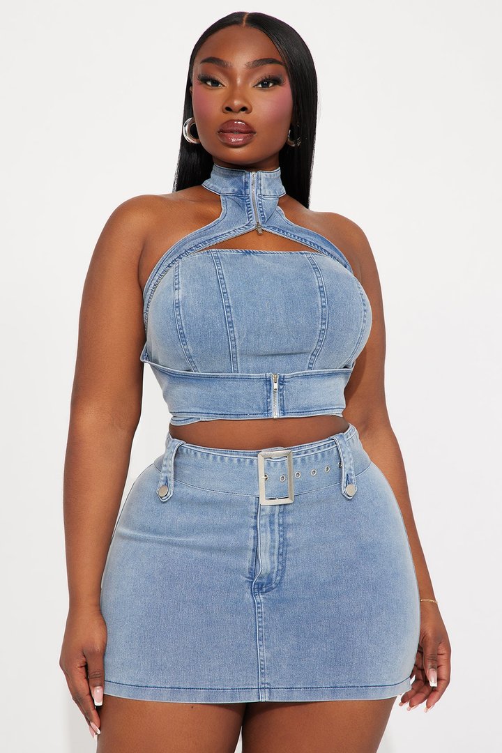 Let Me Adore You Skirt Set - Light Wash