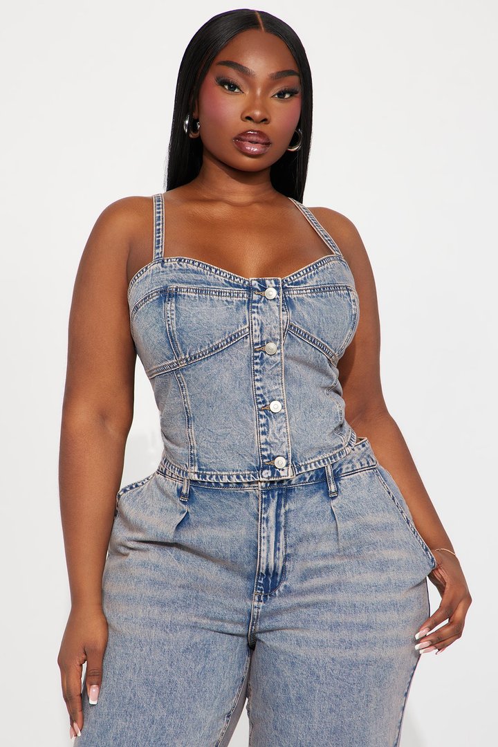 Cassie Denim Pant Set - Vintage Wash