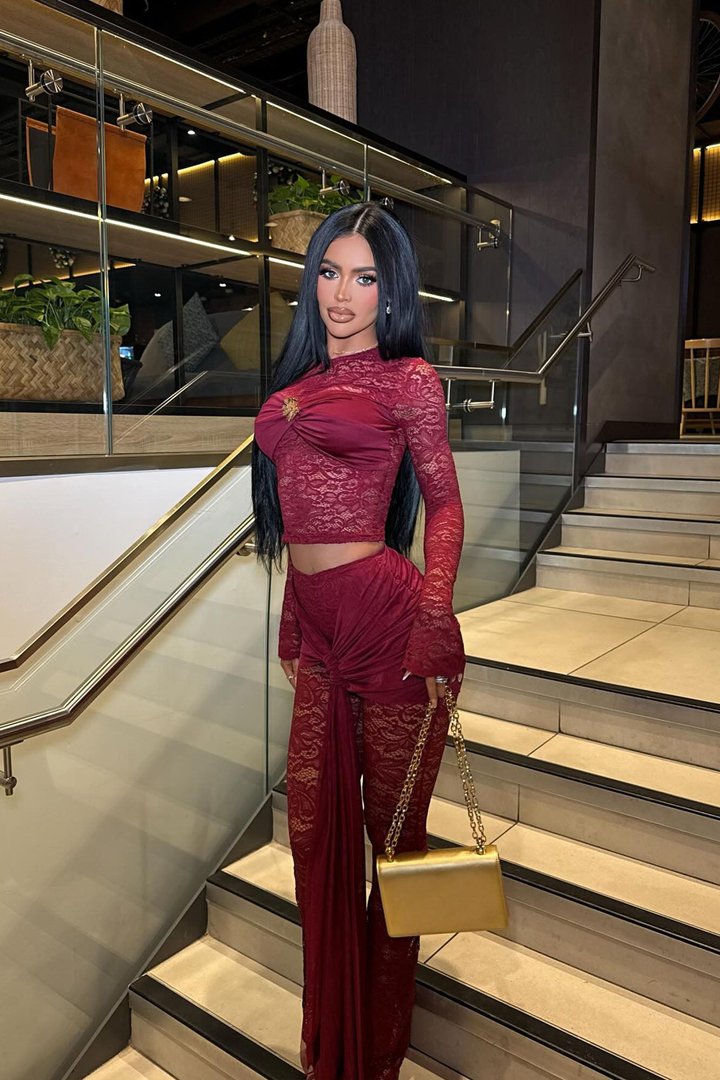 Antonelle Lace Flare Pant Set - Burgundy