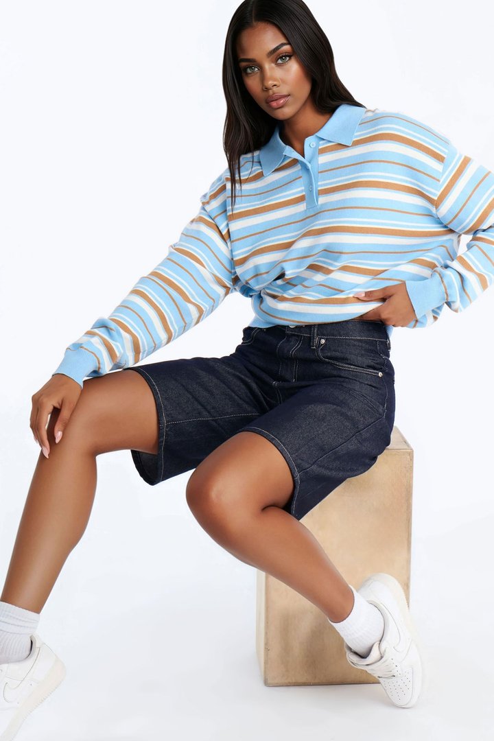 Martini Striped Polo Sweater - Blue/combo