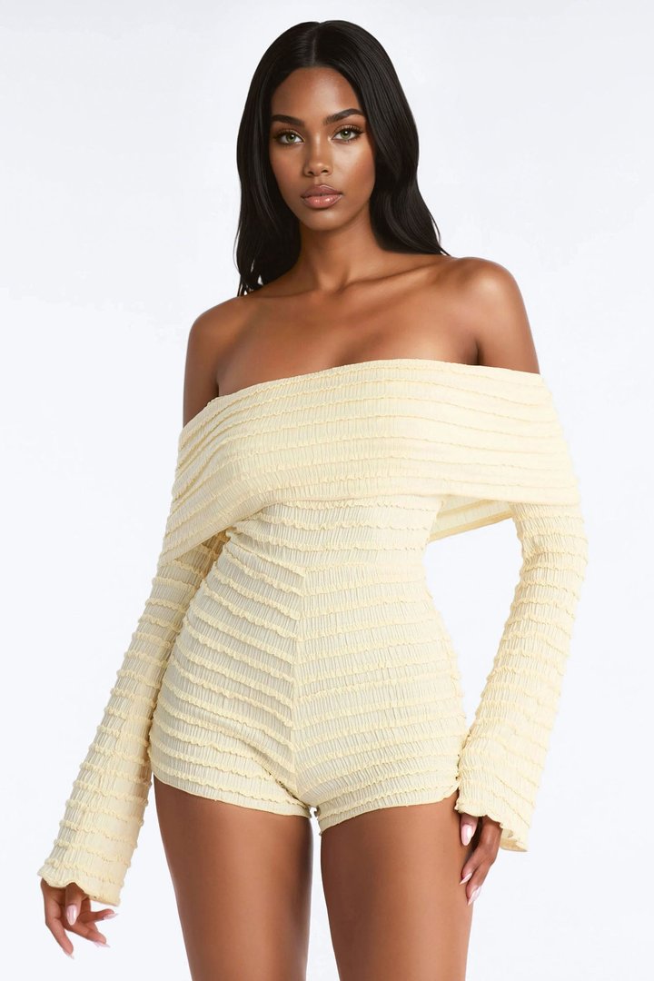 Grace Textured Micro Short Romper - Yellow