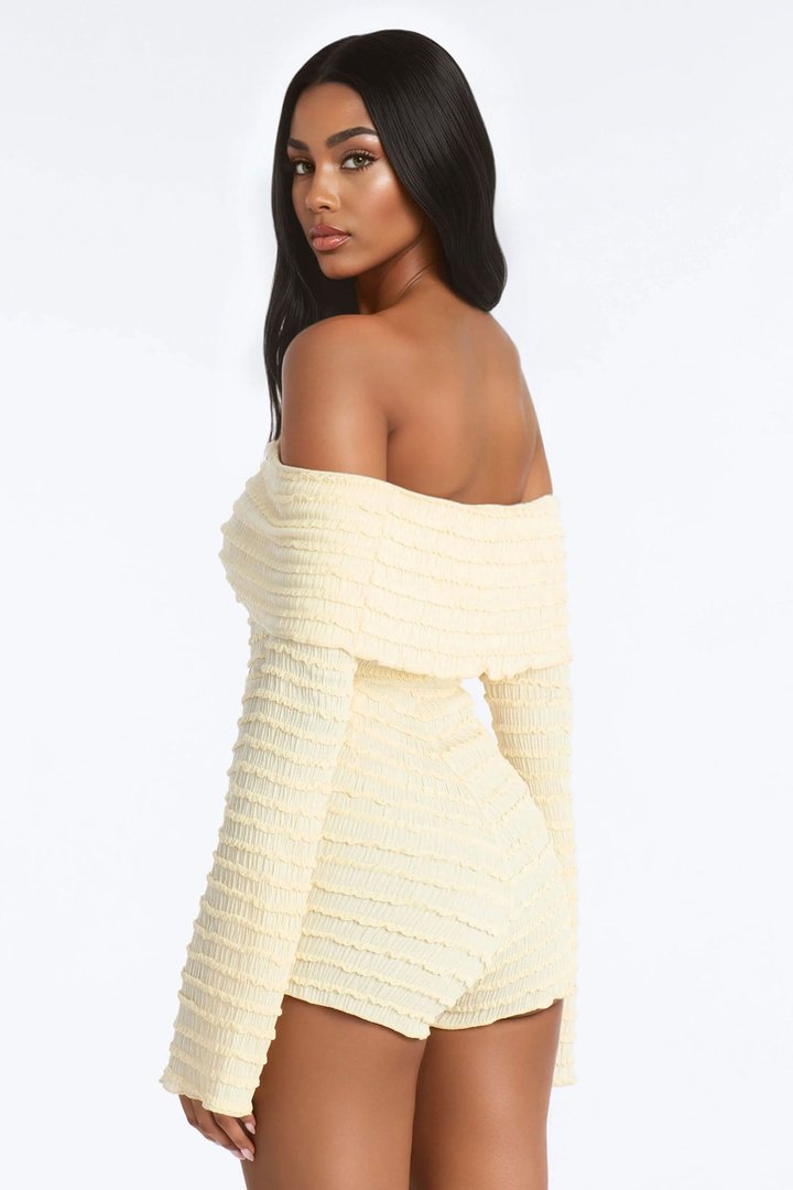 Grace Textured Micro Short Romper - Yellow