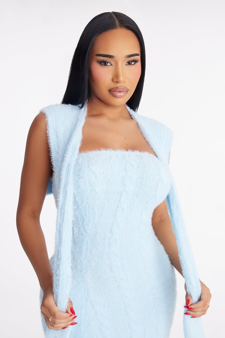 Good Vibes 2 Piece Sweater Maxi Dress Set - Light Blue