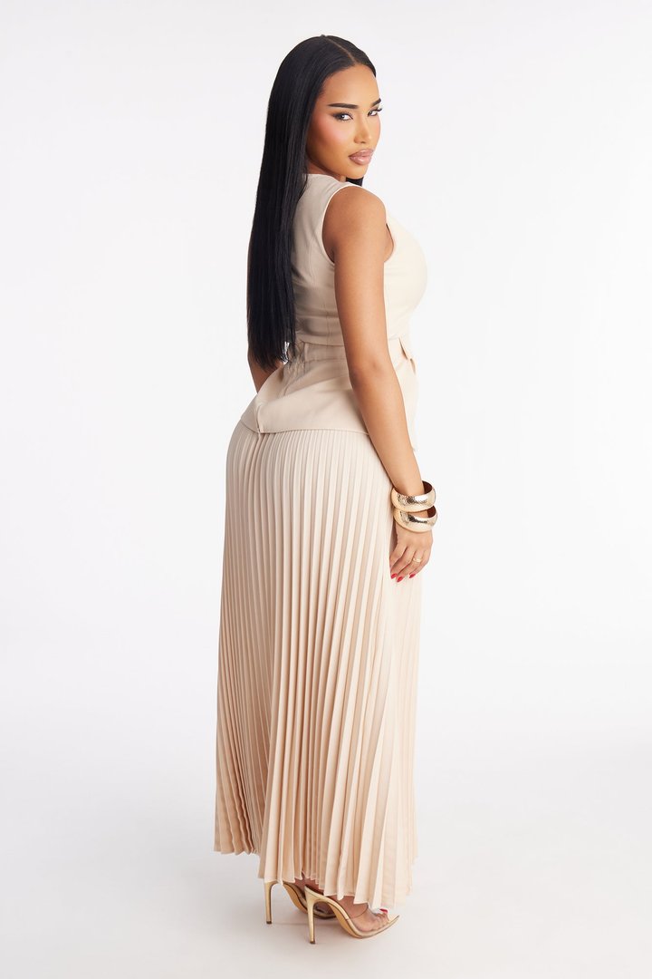 Darlene Pleated Skirt Set - Taupe