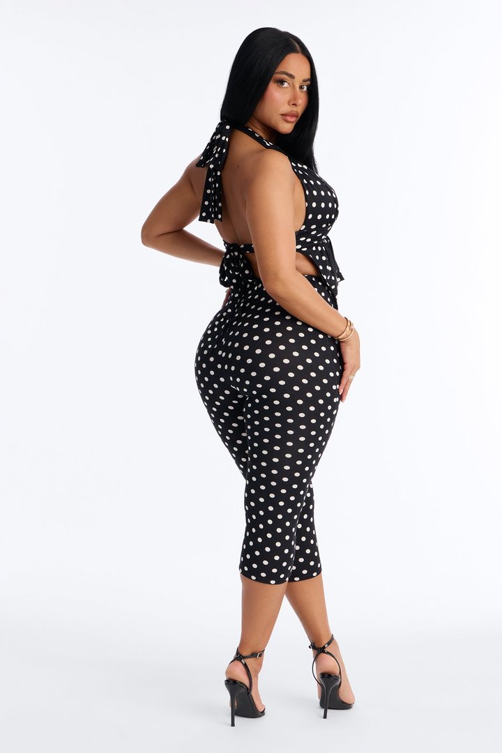 Carrie Cowl Polka Dot Capri Set - Black/combo