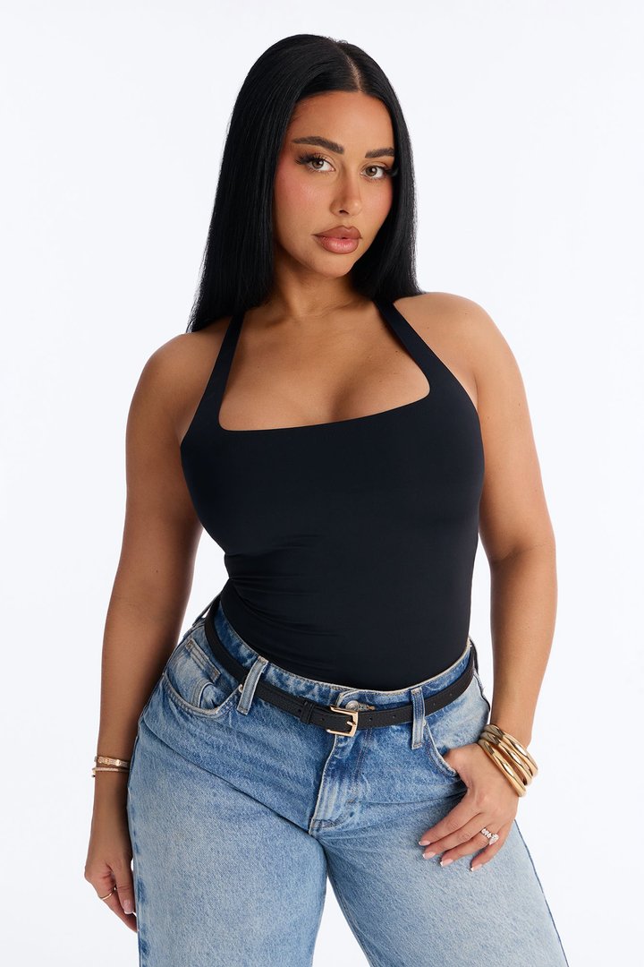 Tania Seamless Square Neck Halter Bodysuit - Black