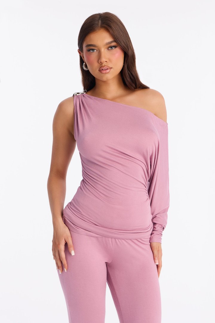 Best Decision One Shoulder Pant Set - Mauve