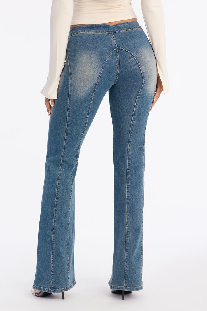 Sydney Lace Up Stretch Flare Jeans - Medium Wash