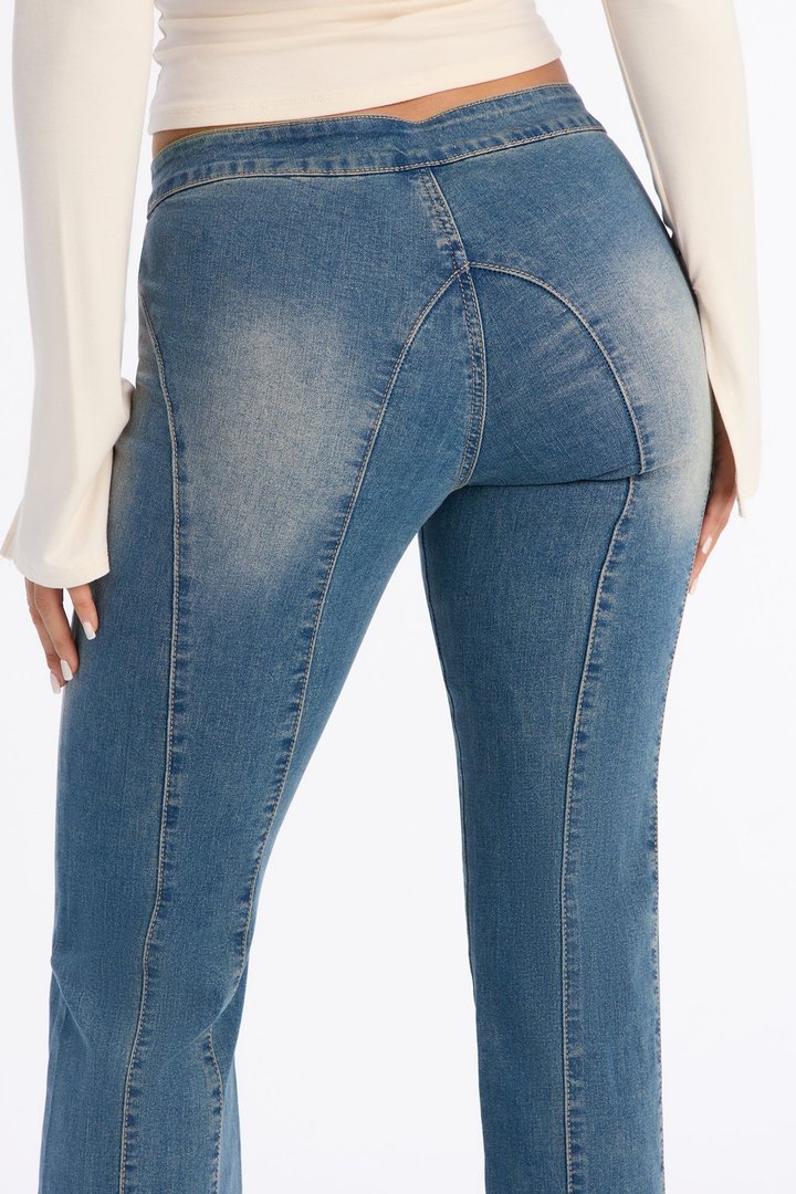 Sydney Lace Up Stretch Flare Jeans - Medium Wash
