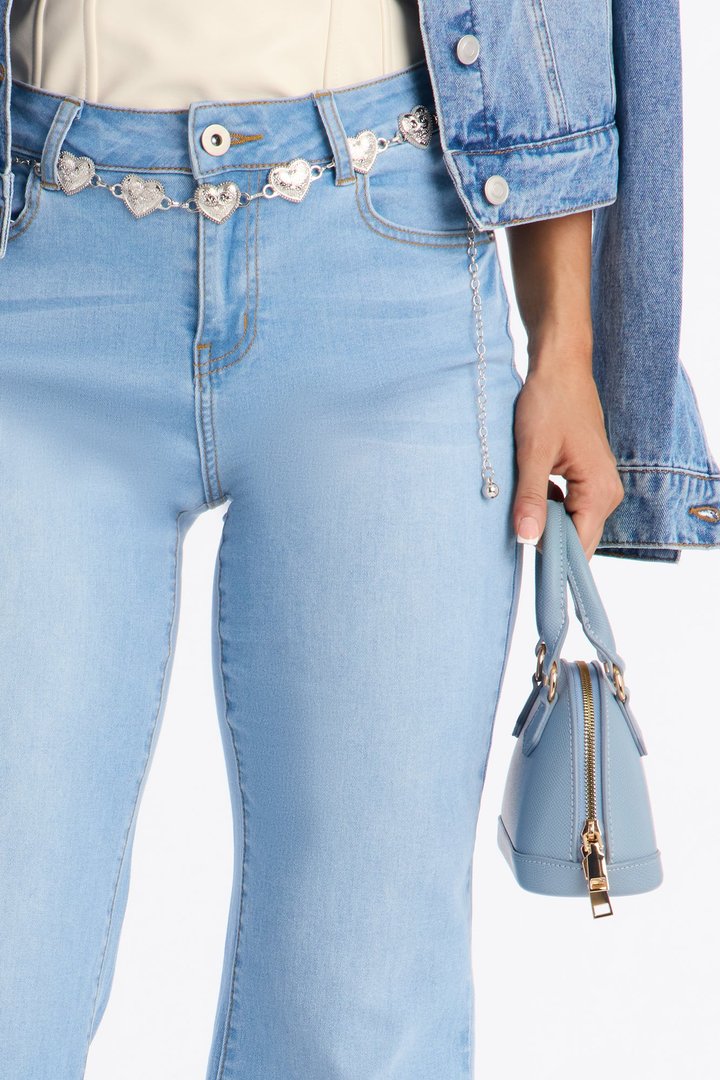 Stole My Heart Belted Soft Stretch Wide Leg Jeans - Light Wash