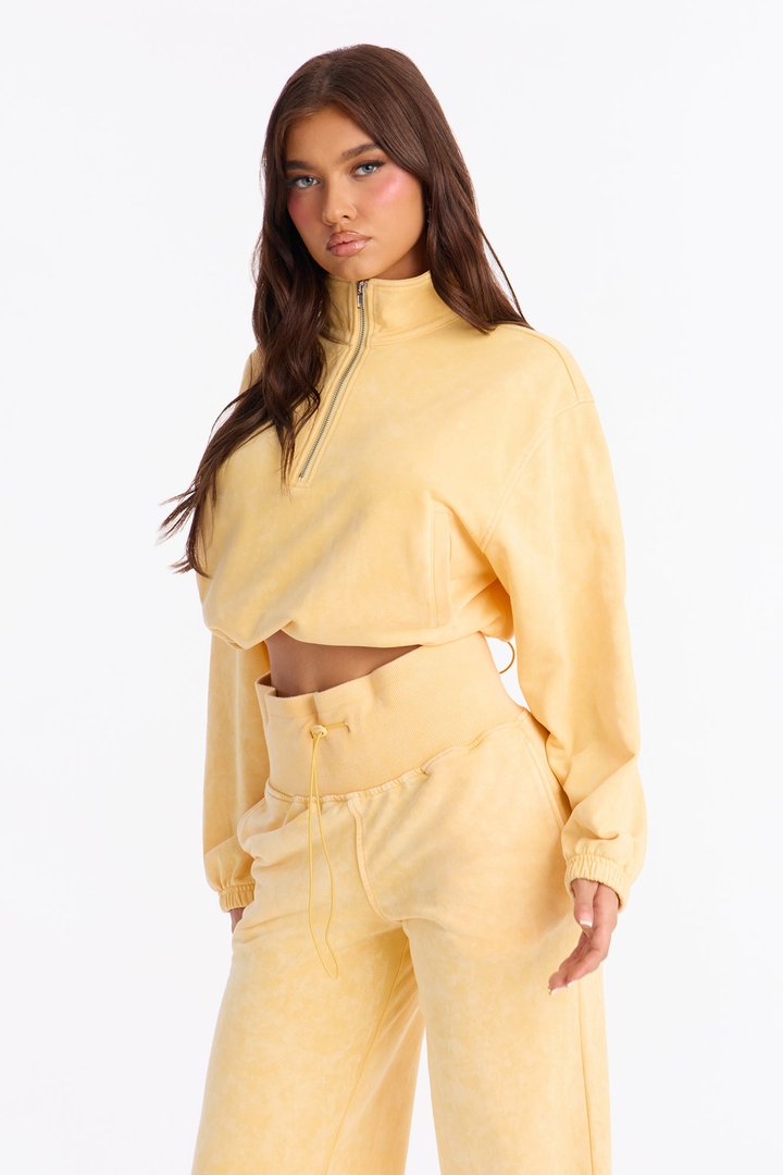 Lizel Washed Wide Leg Pant Set - Yellow