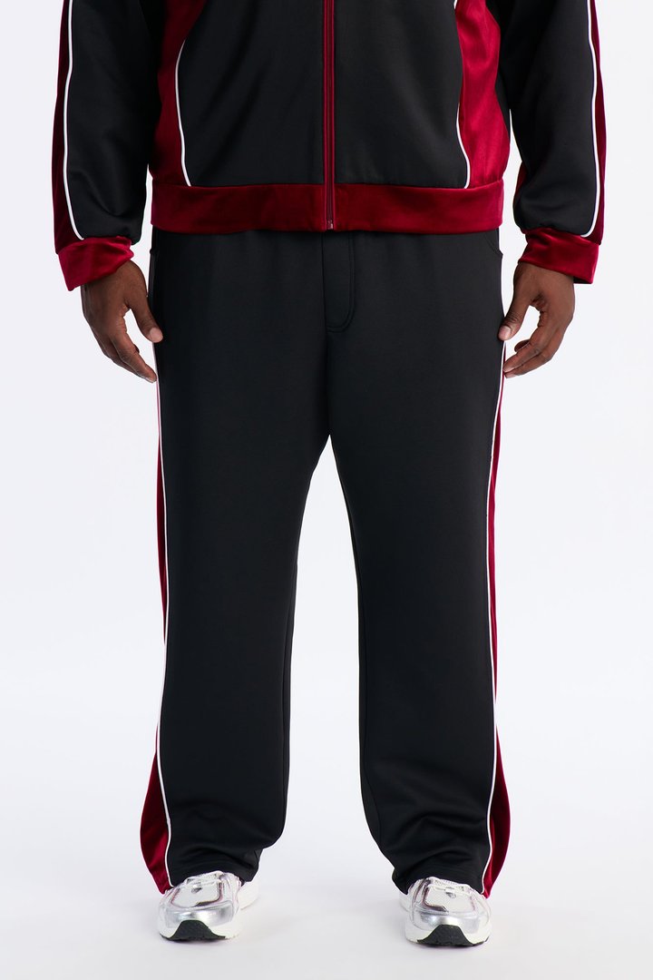 Slim Lexington Velour Side Track Pant - Burgundy