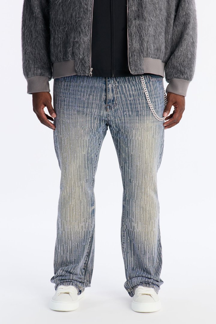Stacked Skinny Flare Prizm Jeweled Jean - Vintage Blue Wash