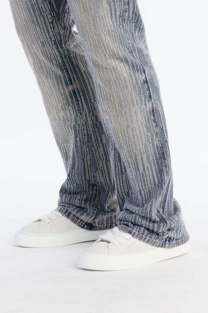 Stacked Skinny Flare Prizm Jeweled Jean - Vintage Blue Wash