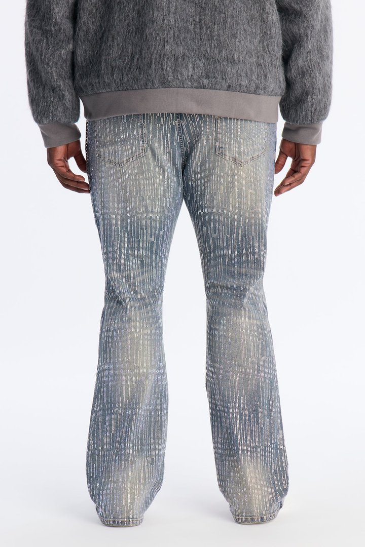 Stacked Skinny Flare Prizm Jeweled Jean - Vintage Blue Wash