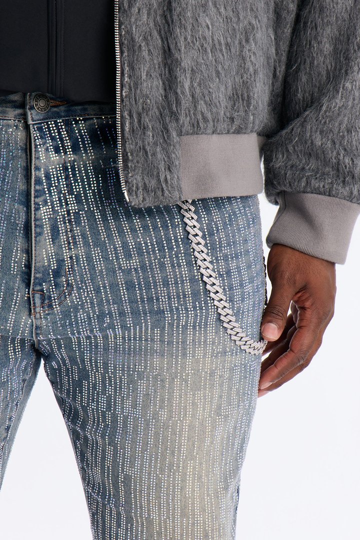 Stacked Skinny Flare Prizm Jeweled Jean - Vintage Blue Wash
