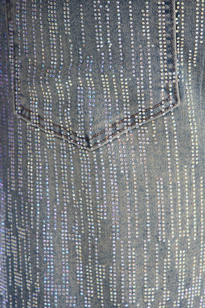 Stacked Skinny Flare Prizm Jeweled Jean - Vintage Blue Wash