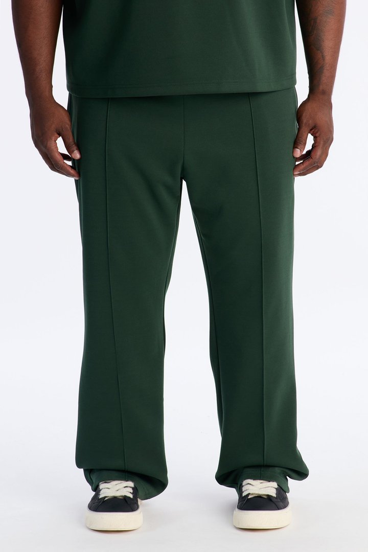 Structured Fleece Pintuck Slim Flare Sweatpants - Green