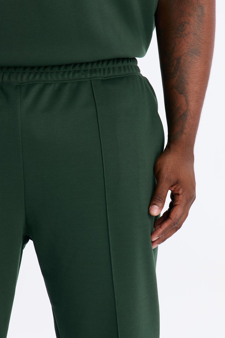 Structured Fleece Pintuck Slim Flare Sweatpants - Green